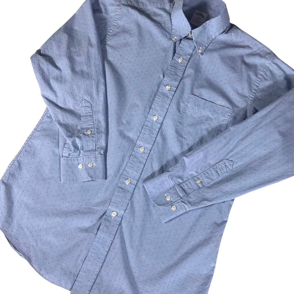 Brooks Brothers Button Down Mens 15.5 Blue Regent Fit Micro Dot Cotton Shirt